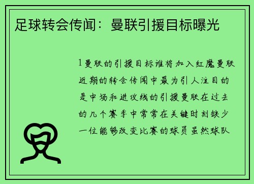 足球转会传闻：曼联引援目标曝光
