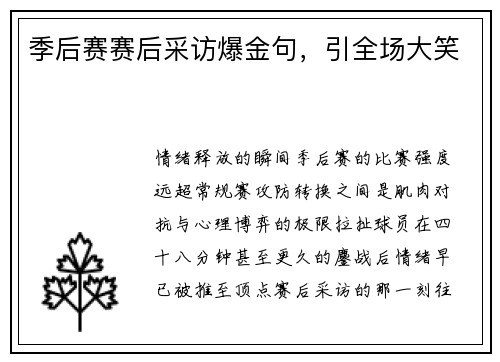 季后赛赛后采访爆金句，引全场大笑